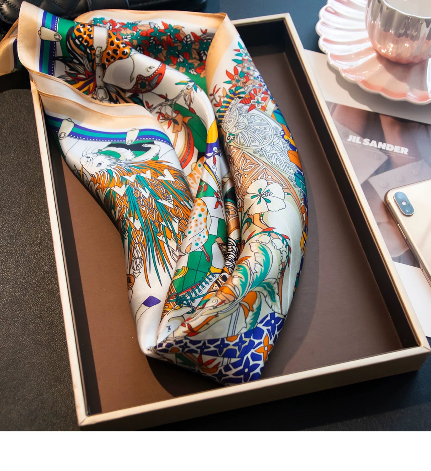 Pure Mulberry Silk Scarf – Lightweight 12 Momme Crepe, 70cm Square