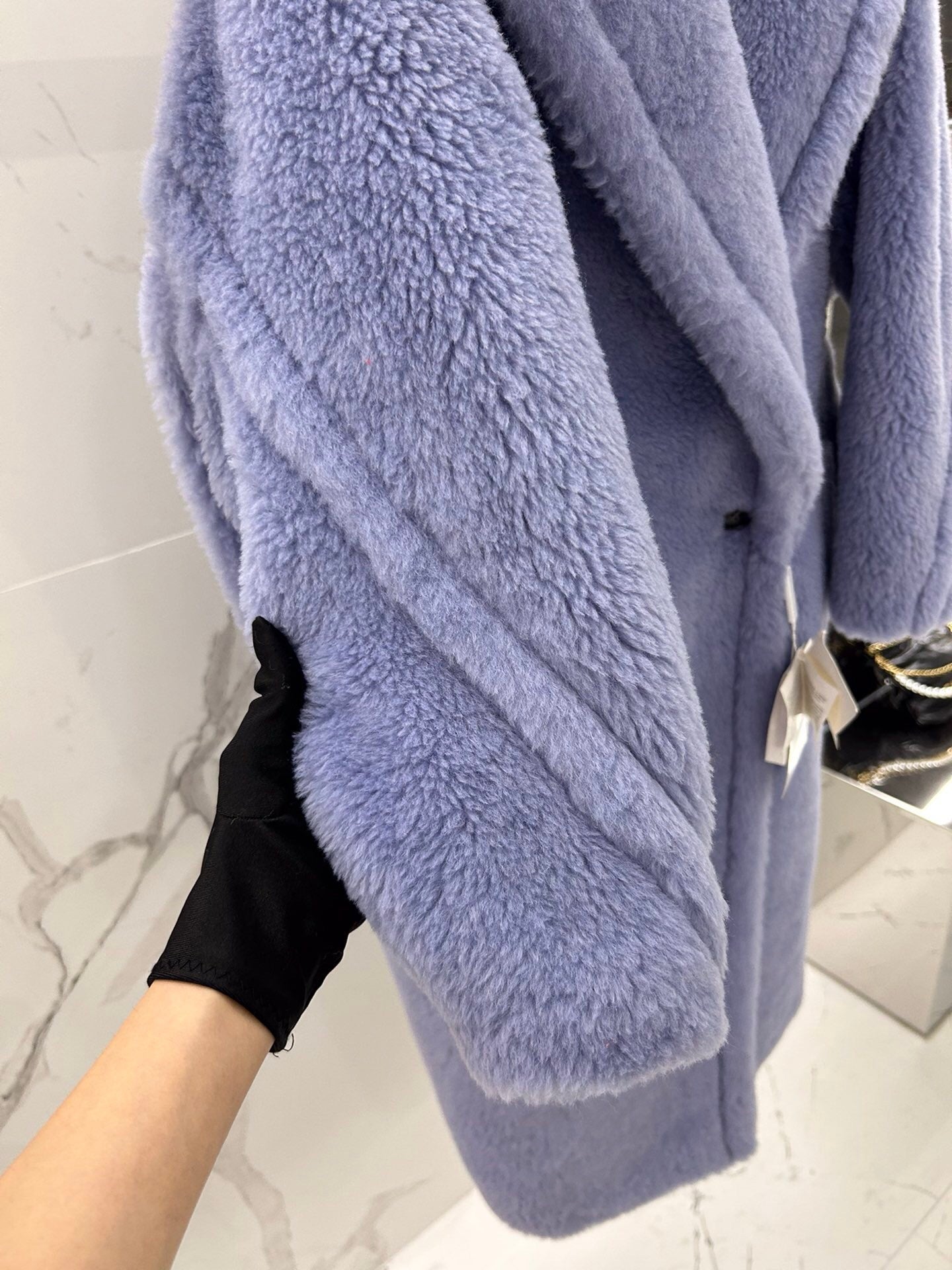 Wool Shearling Teddy Long Coat Loose fit oversized coat Lavender
