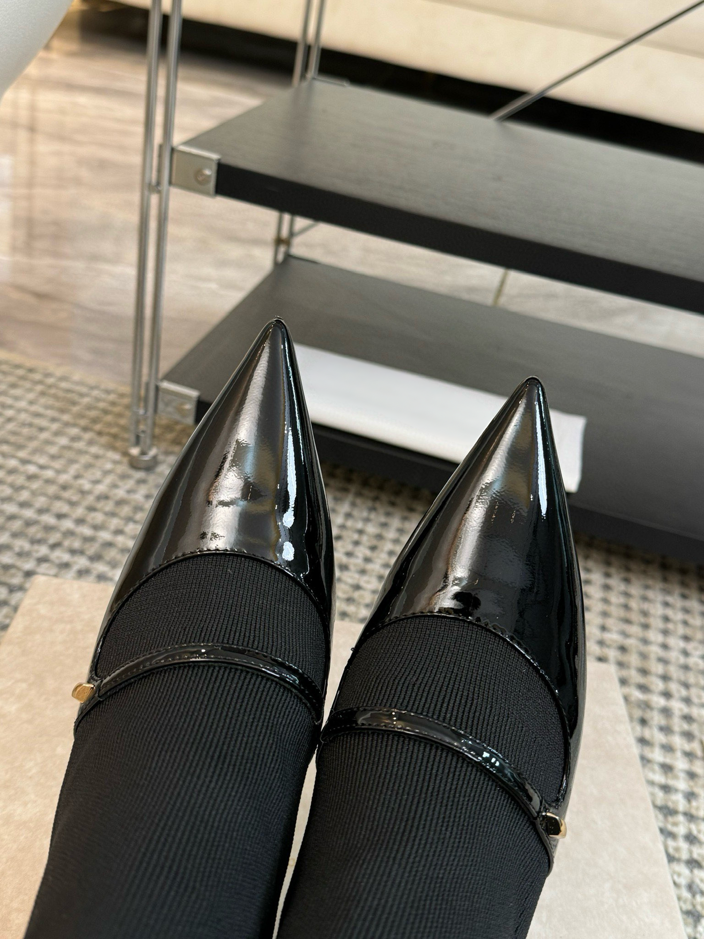 Black Leather & Knit Ankle Boots