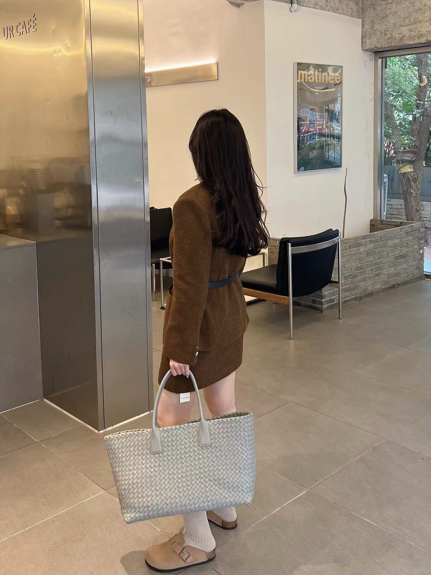 Intrecciato Large Basket Tote Bag #2234A Agate Gray