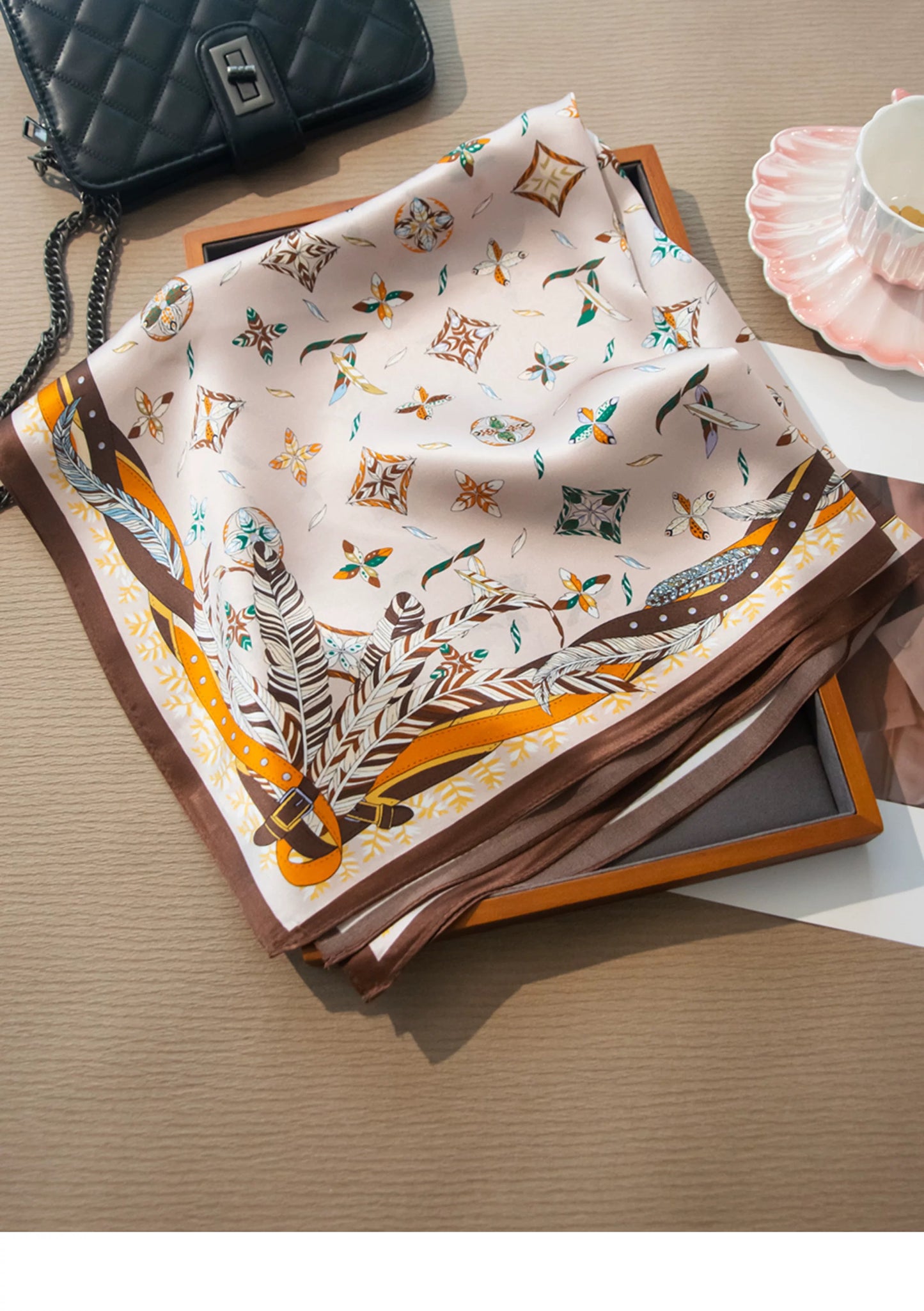 Pure Mulberry Silk Scarf – Lightweight 12 Momme Crepe, 70cm Square