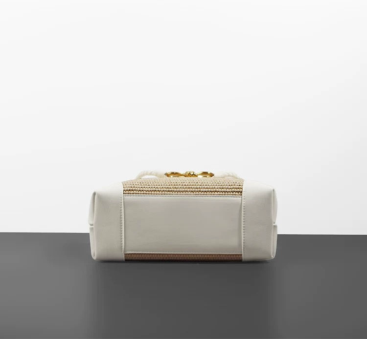 Small Andiamo Bag #2261 Two Tone Raffia and Cow White