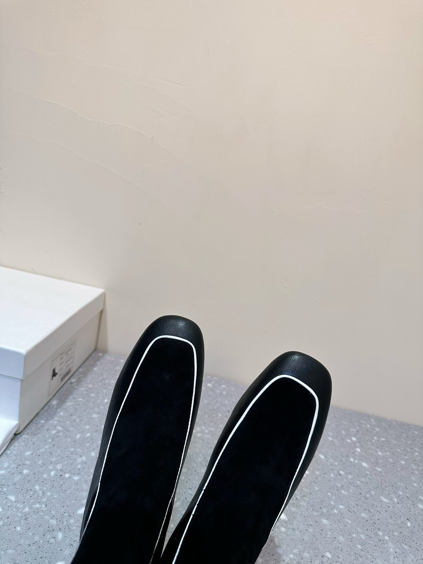 Velvet-trimmed leather ankle boots