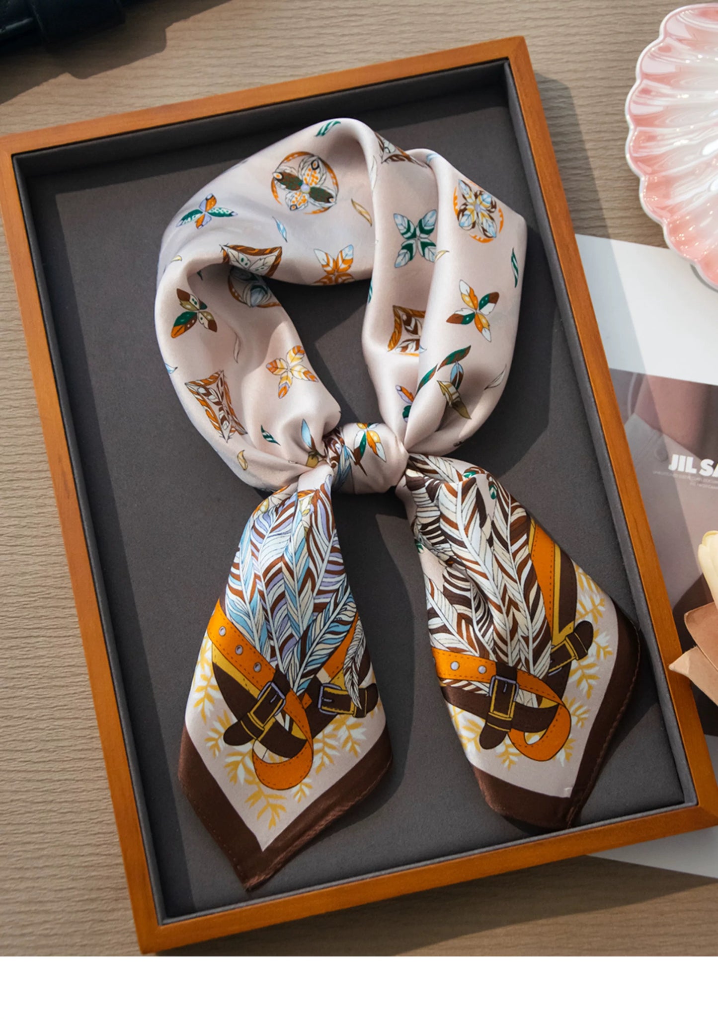 Pure Mulberry Silk Scarf – Lightweight 12 Momme Crepe, 70cm Square