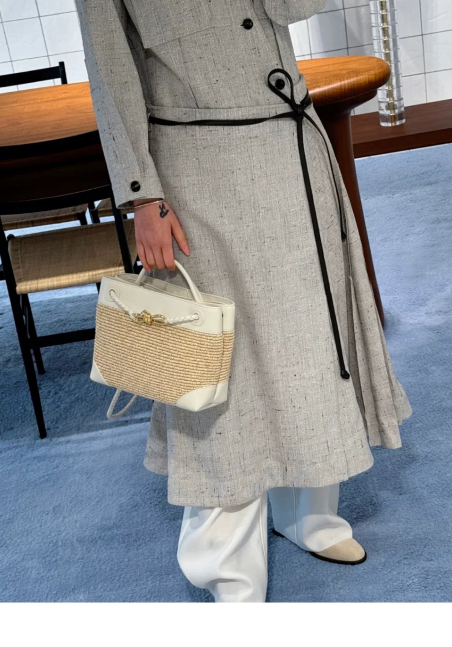 Small Andiamo Bag #2261 Two Tone Raffia and Cow White