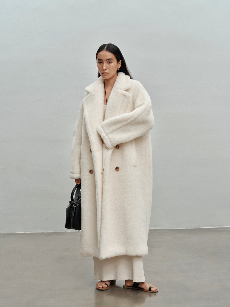 Extended Length Teddy Coat Loose fit Oversized Coat White
