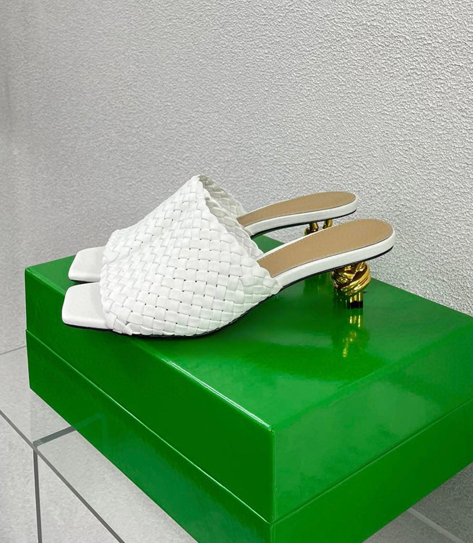 Knot Mule Mid Heel Sandal Shoes