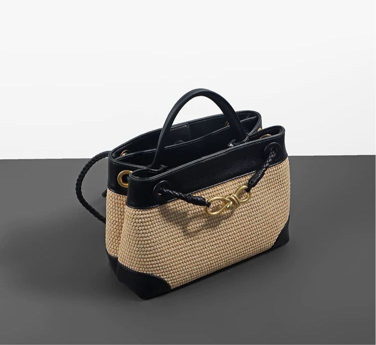 Small Andiamo Bag #2261 Two Tone Raffia and Cow White