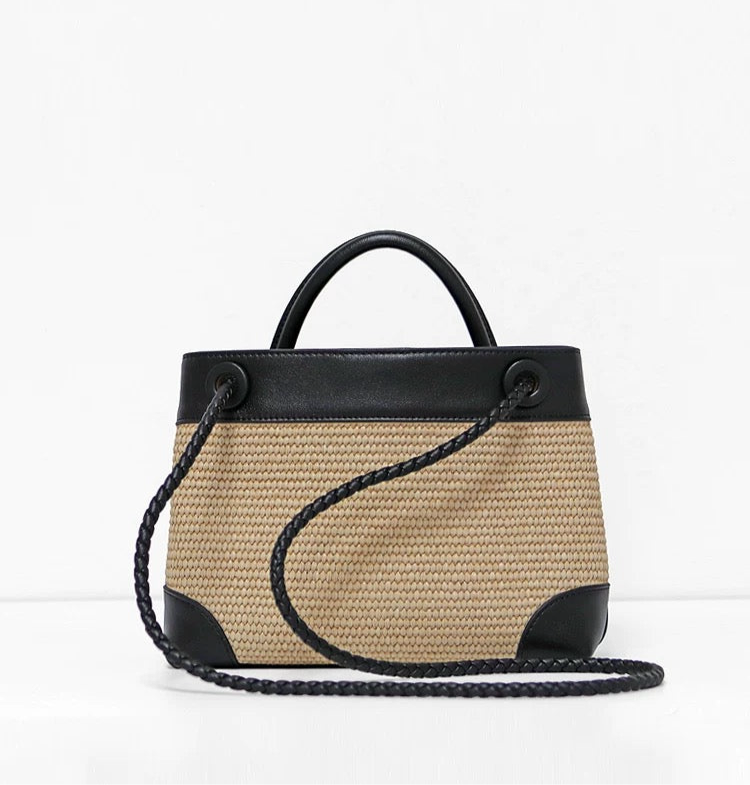 Small Andiamo Bag #2261 Two Tone Raffia and Cow White