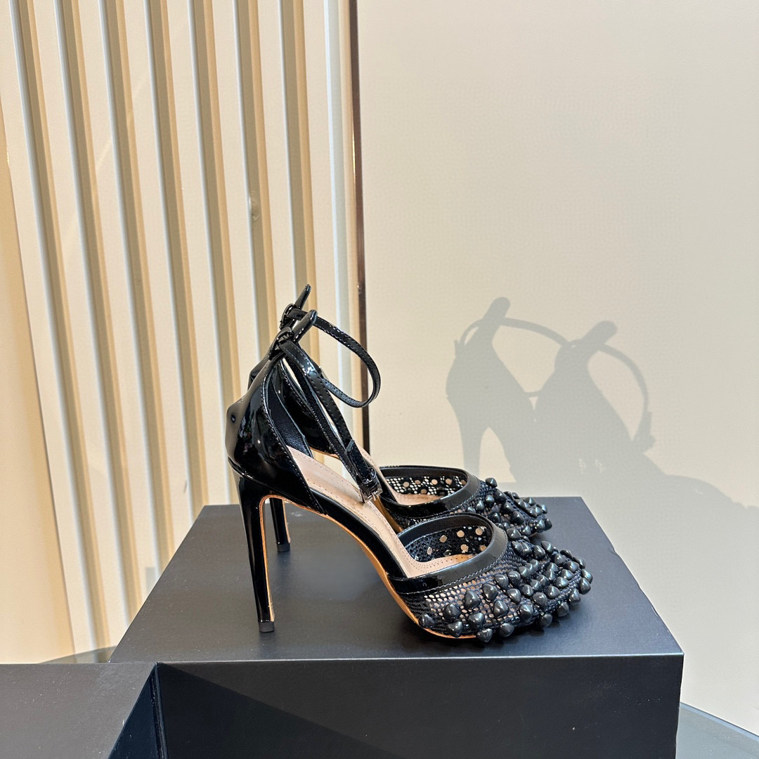 High Heel Mesh Pumps with Studs