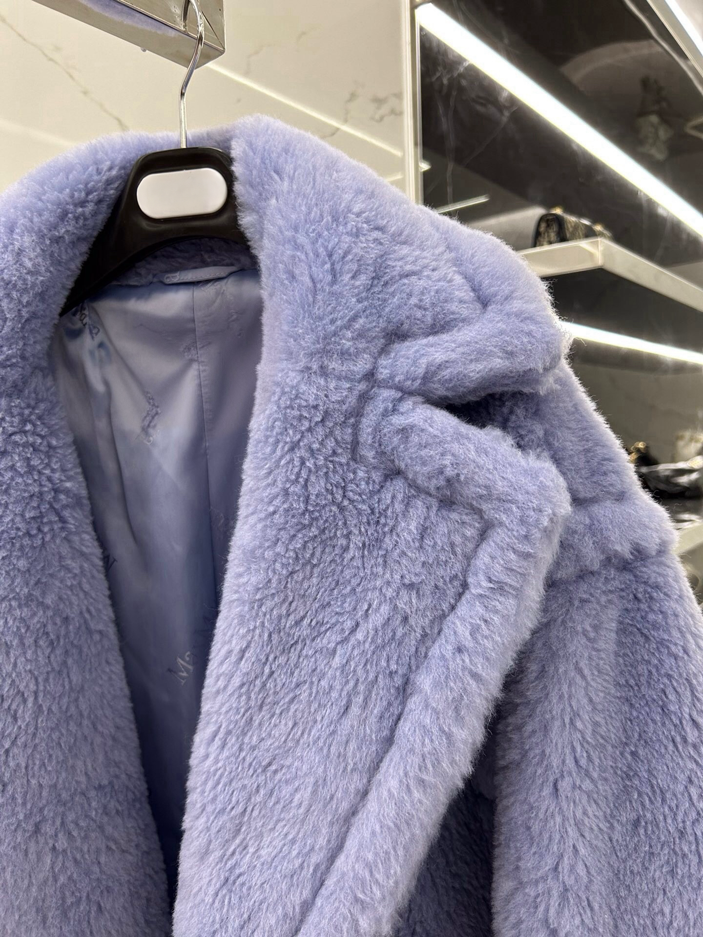 Wool Shearling Teddy Long Coat Loose fit oversized coat Lavender