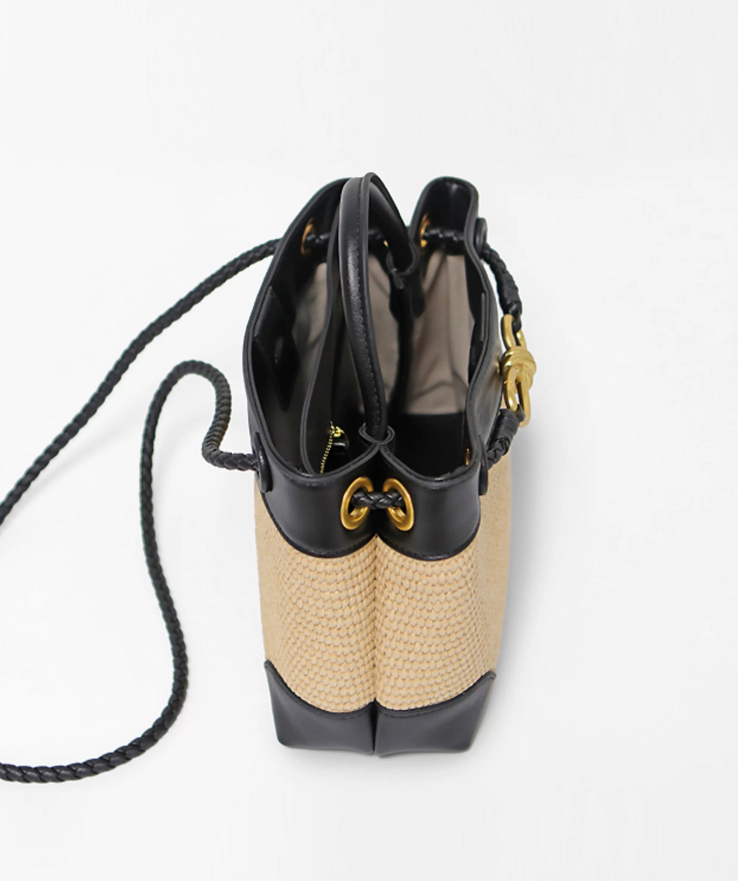 Small Andiamo Bag #2261 Two Tone Raffia and Cow White