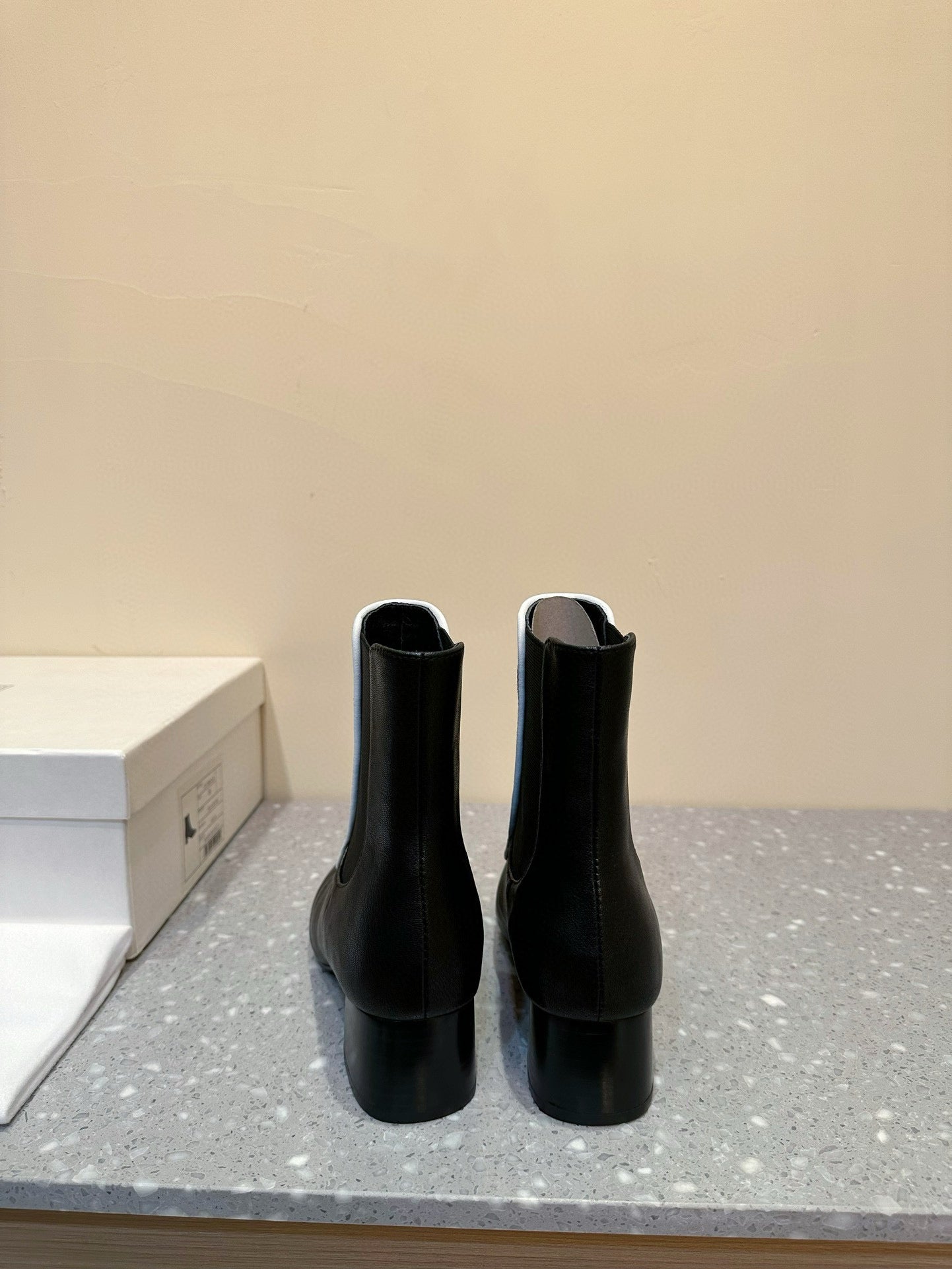 Velvet-trimmed leather ankle boots