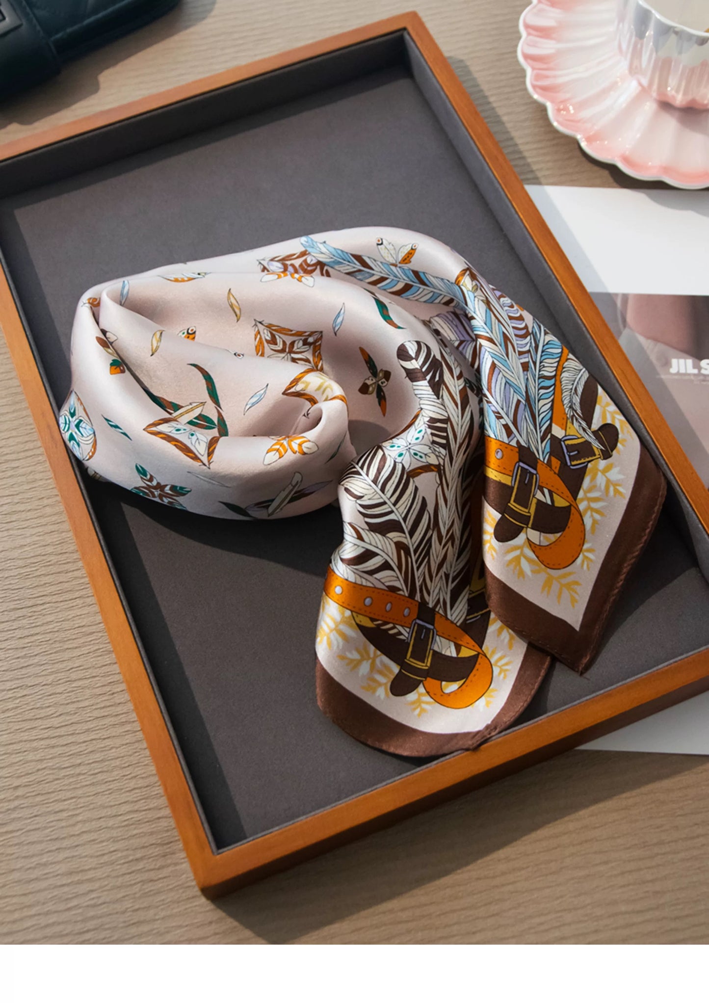Pure Mulberry Silk Scarf – Lightweight 12 Momme Crepe, 70cm Square