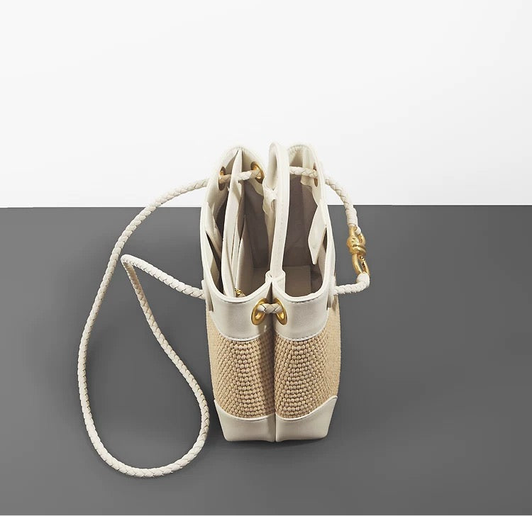 Small Andiamo Bag #2261 Two Tone Raffia and Cow White