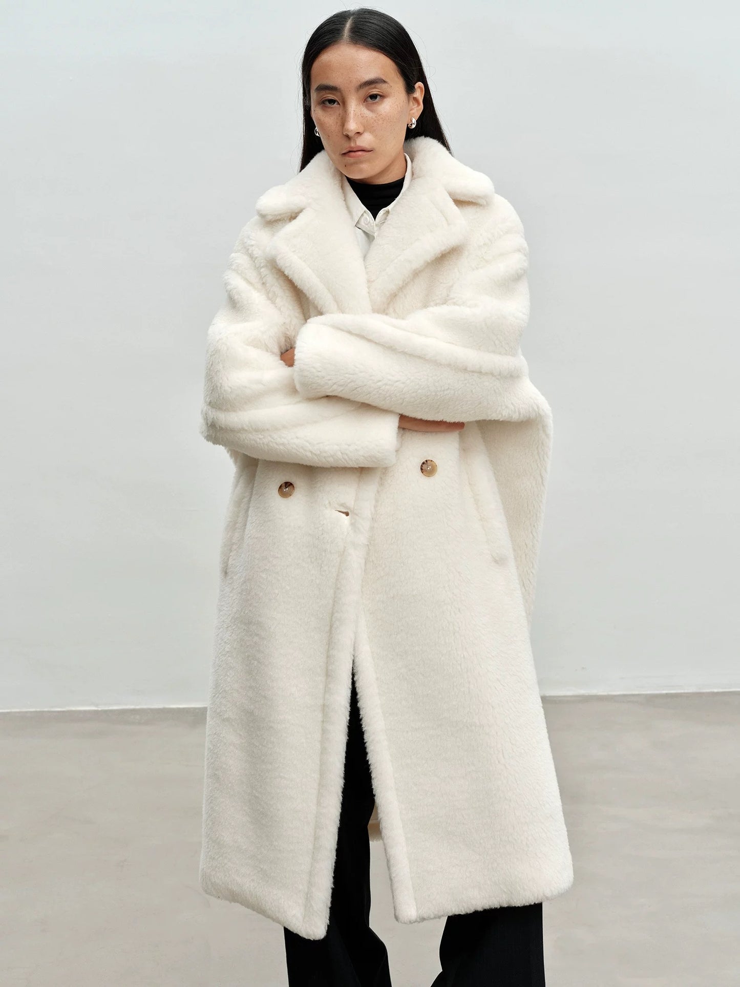 Extended Length Teddy Coat Loose fit Oversized Coat White