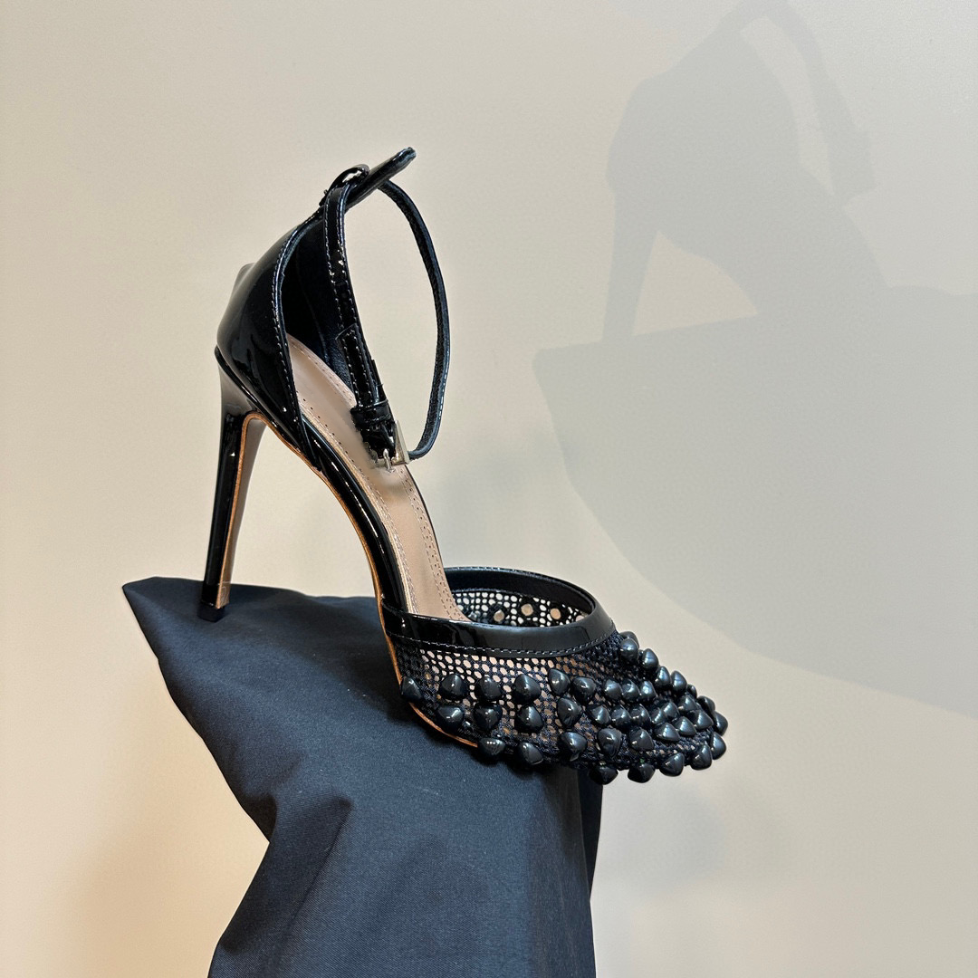 High Heel Mesh Pumps with Studs