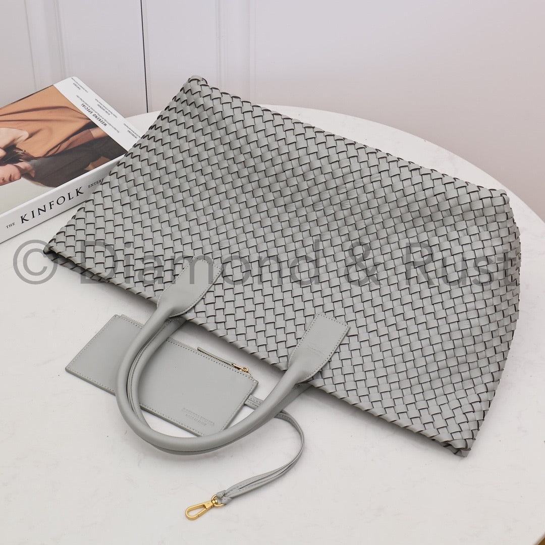 Intrecciato Large Basket Tote Bag #2234A Agate Gray