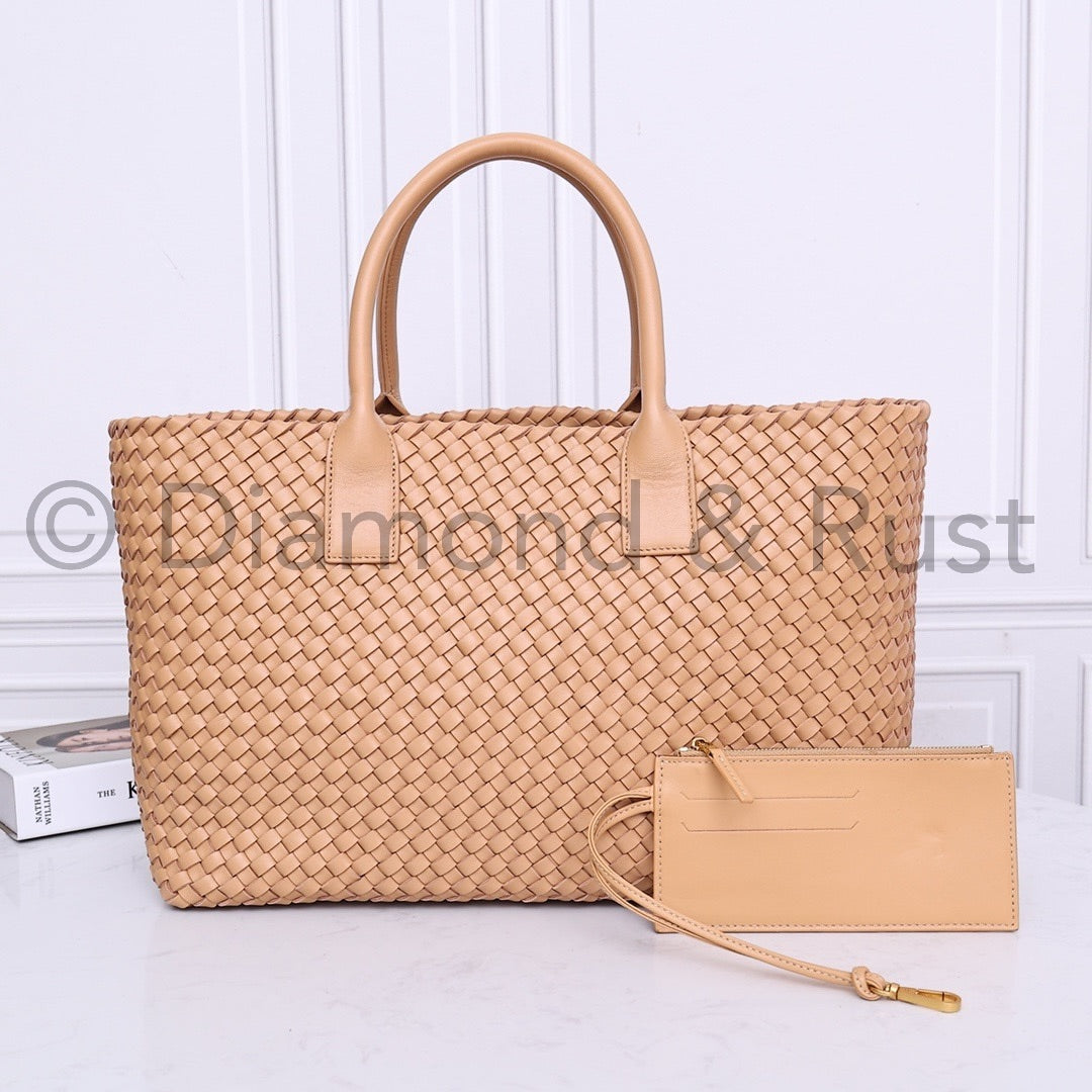 Intrecciato Large Basket Tote Bag #2234A Almond