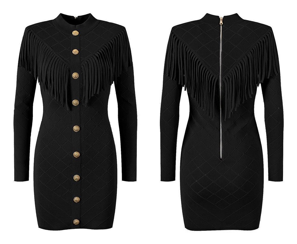 Short fringed fine knit dress Made To Order