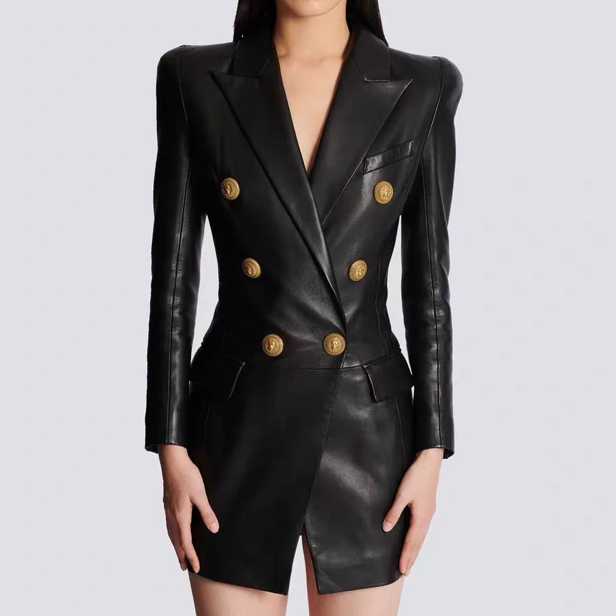 6 Button Leather Dress Made To Order