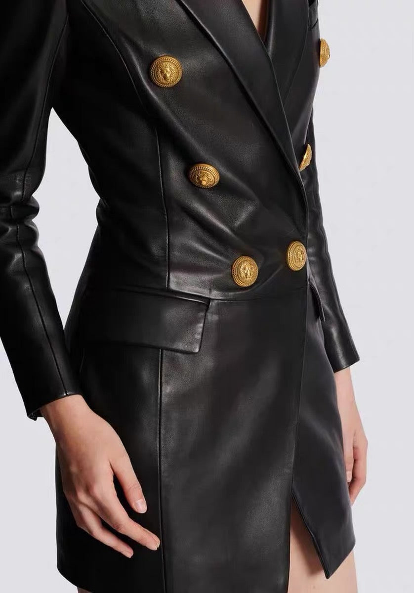 6 Button Leather Dress Made To Order