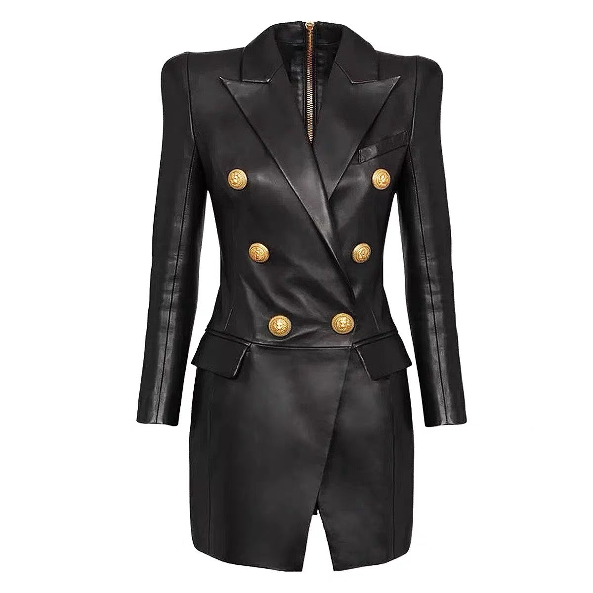 6 Button Leather Dress Made To Order