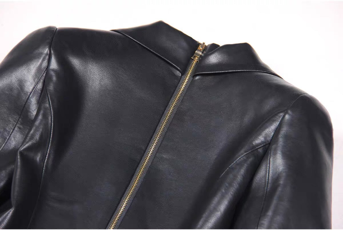6 Button Leather Dress Made To Order
