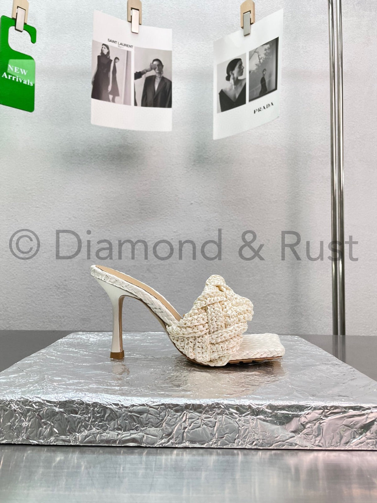 Lido Intrecciato Raffia High Heel Mule Shoes