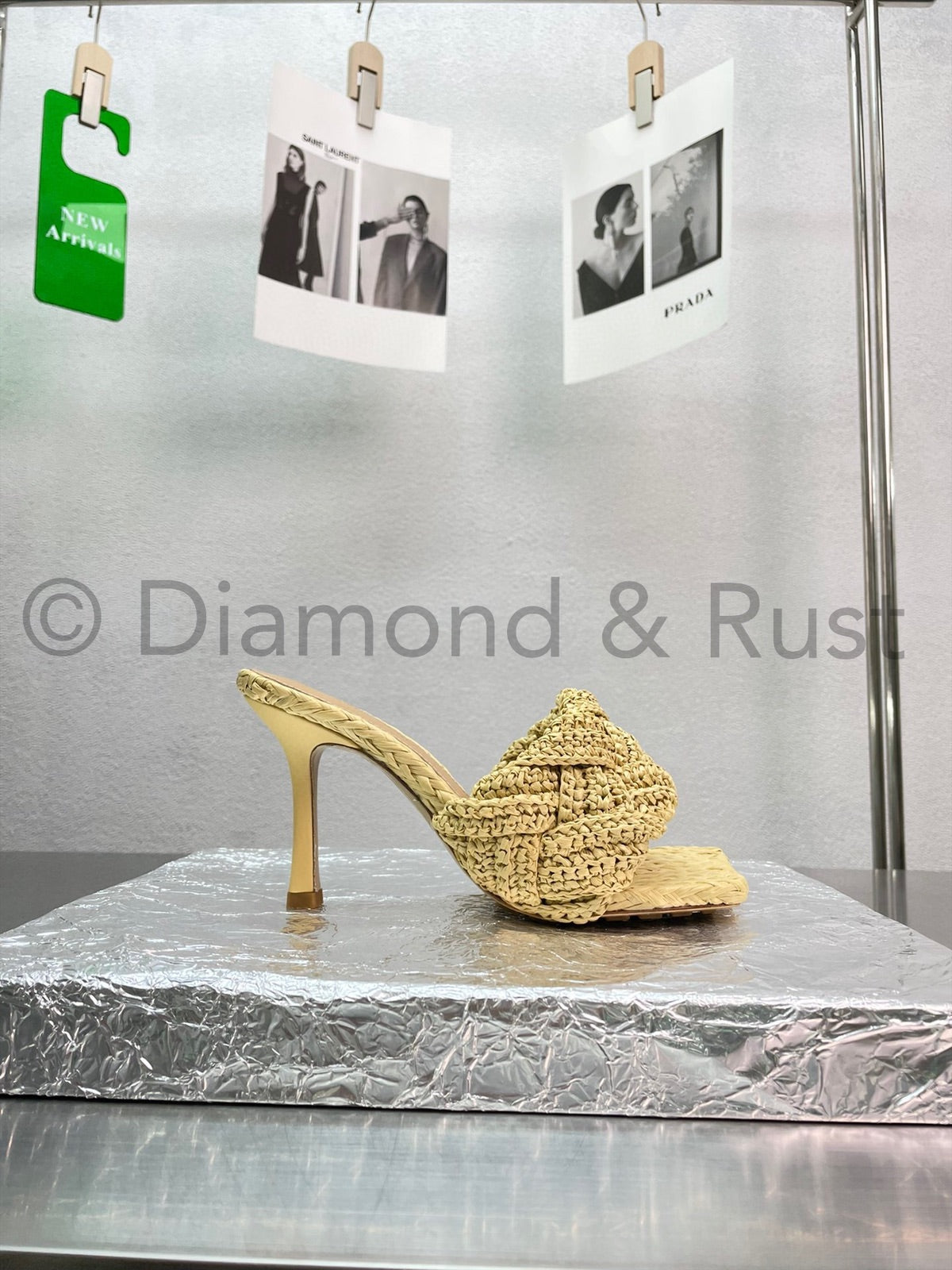 Lido Intrecciato Raffia High Heel Mule Shoes