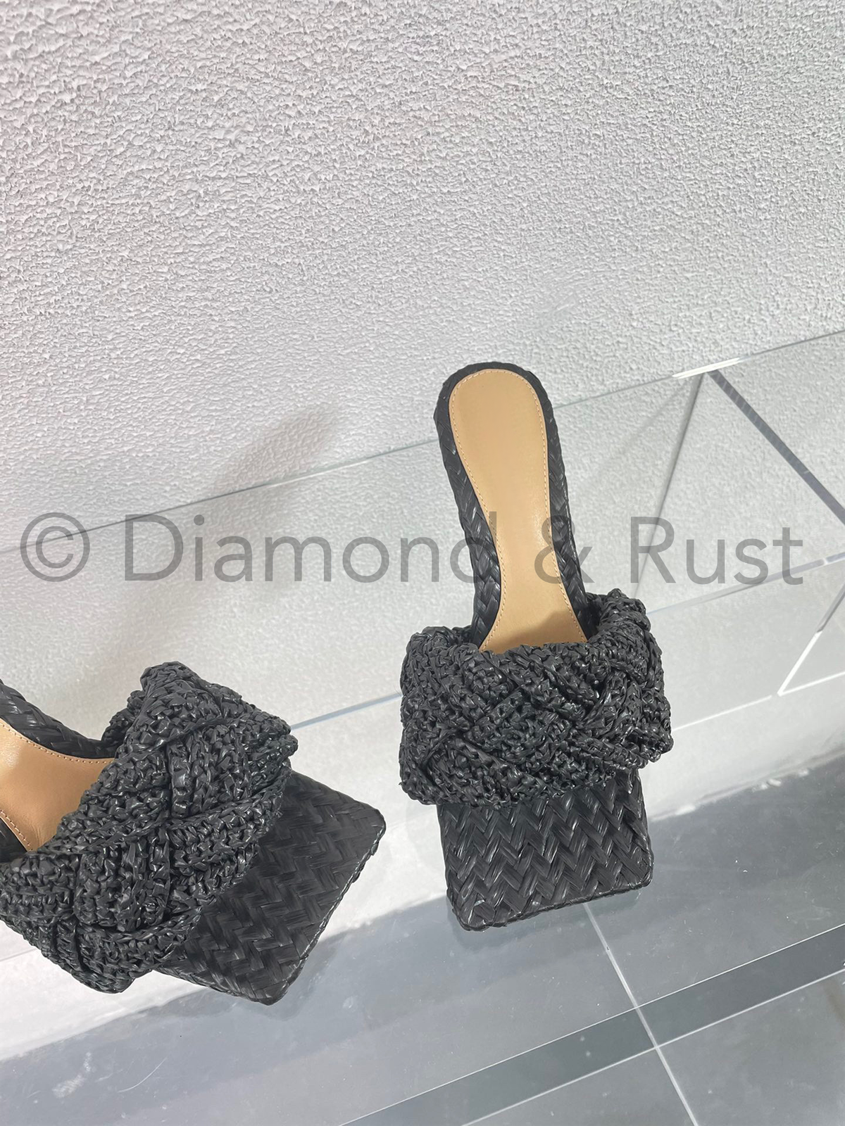 Lido Intrecciato Raffia High Heel Mule Shoes