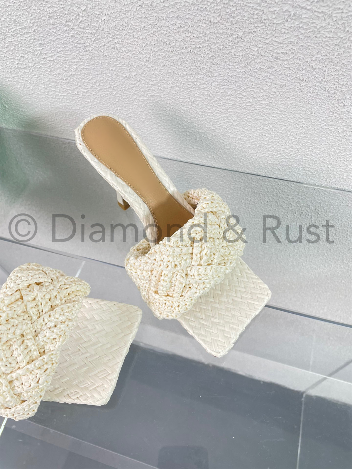 Lido Intrecciato Raffia High Heel Mule Shoes