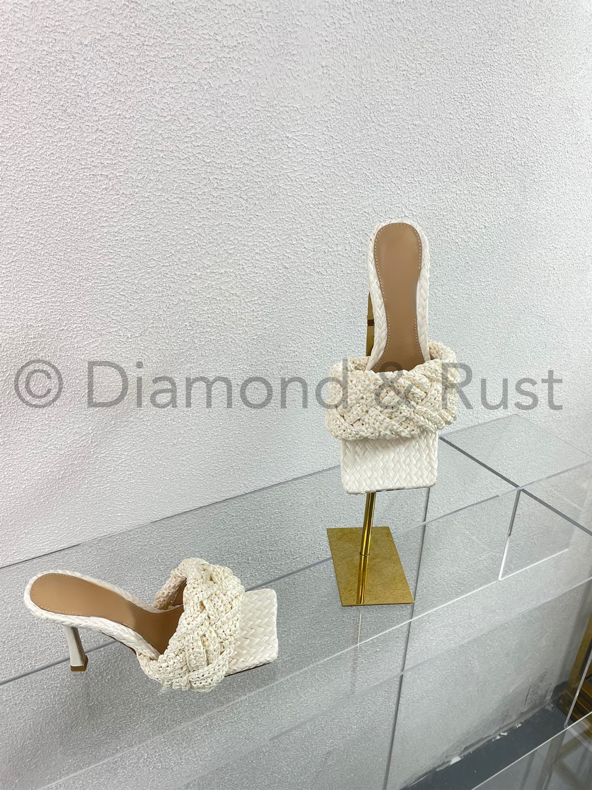 Lido Intrecciato Raffia High Heel Mule Shoes