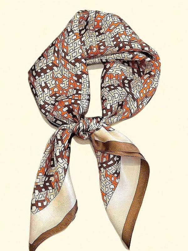 Pure-silk crêpe-de-Chine scarf 100 % mulberry silk 70cm Square Monogram-Style Pattern