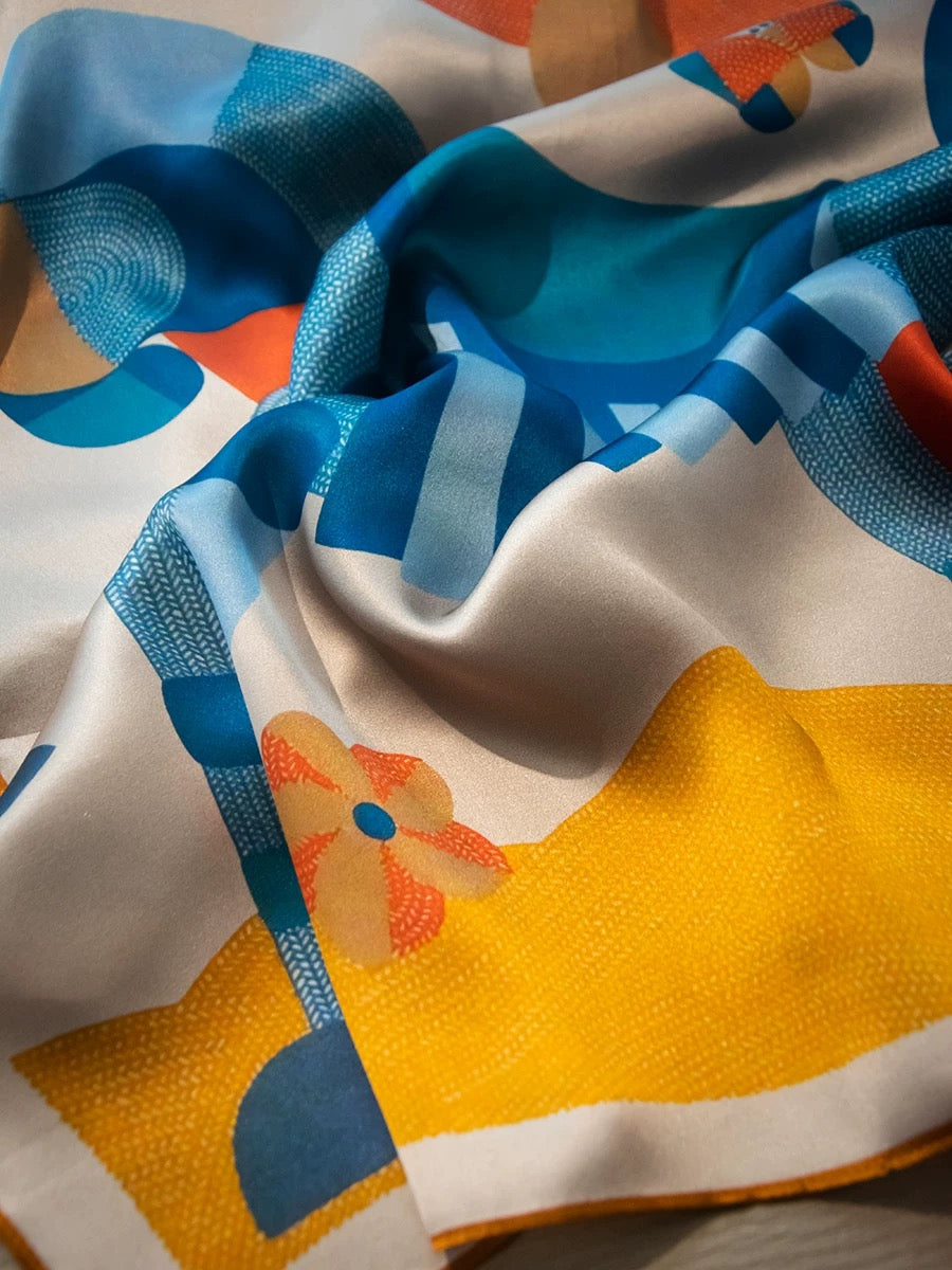 Pure-silk crêpe-de-Chine scarf 100 % mulberry silk 70cm Square Pony