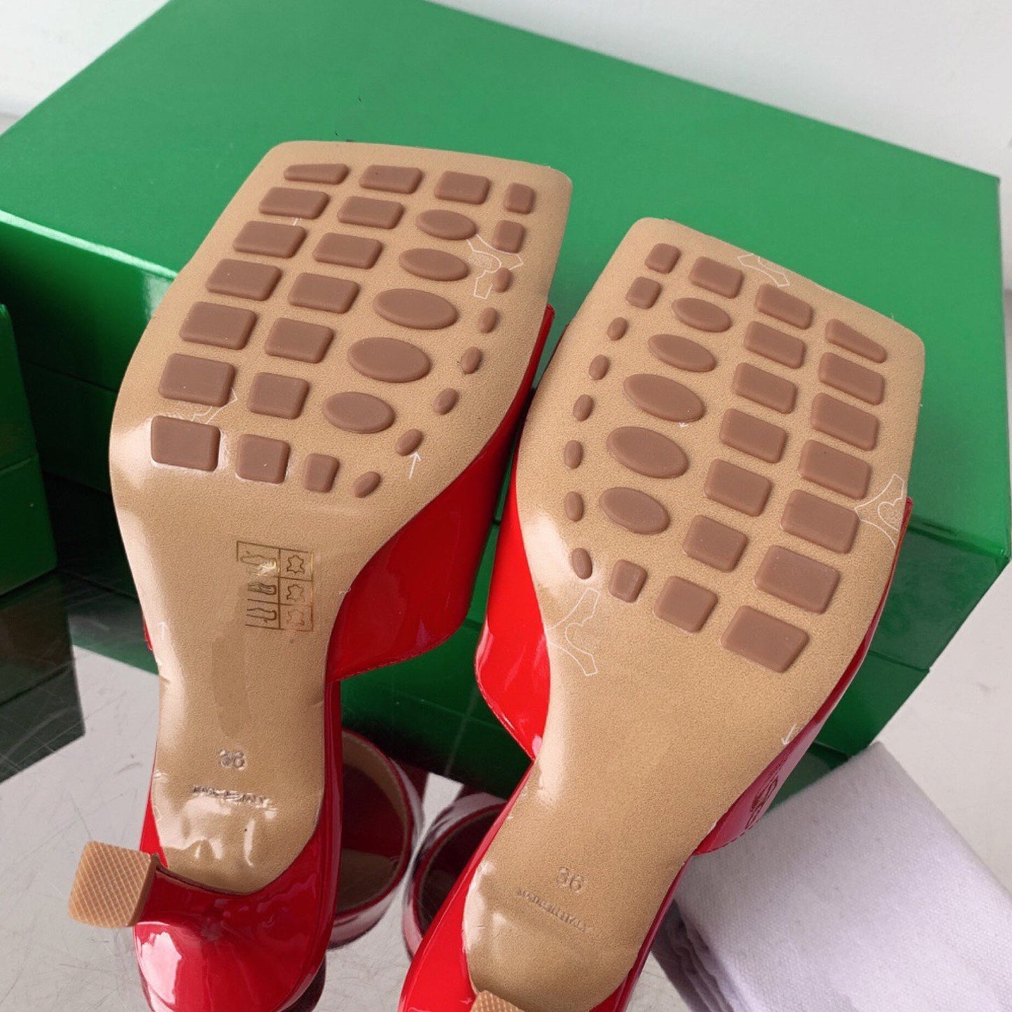 Square Toe High Heel Mule Patented Leather Sandal Shoes Slippers genuine lambskin leather