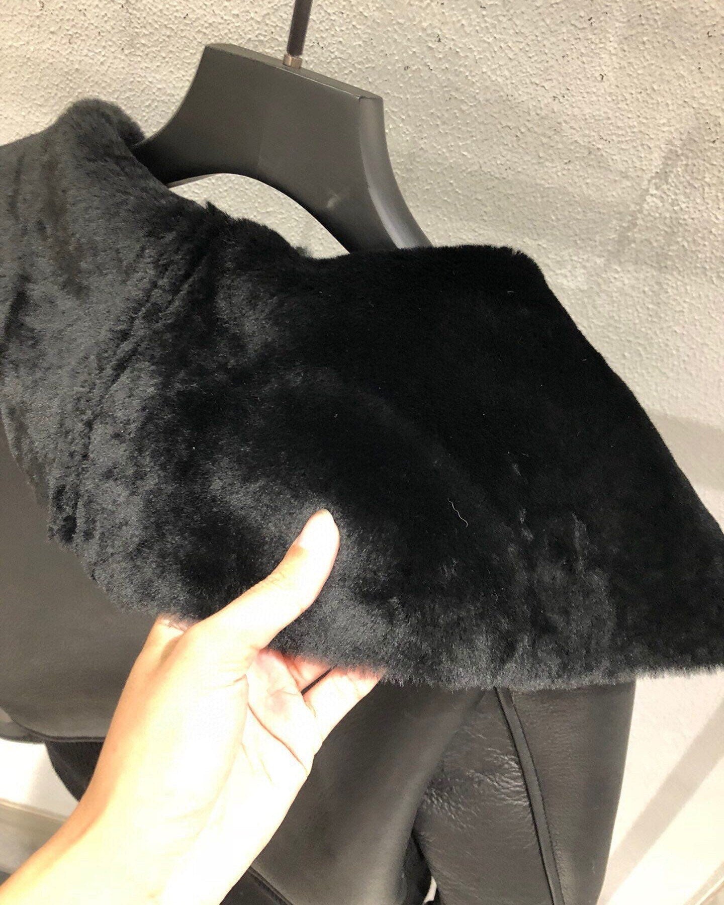 Leather Jacket Double Face Wool Shearling Bomber Jacket Motorcycle Jacket