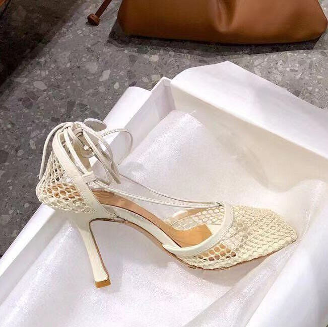 woven intrecciato sandal shoes stretch high heel shoes mesh and nappa sandals with an elongated squared toe
