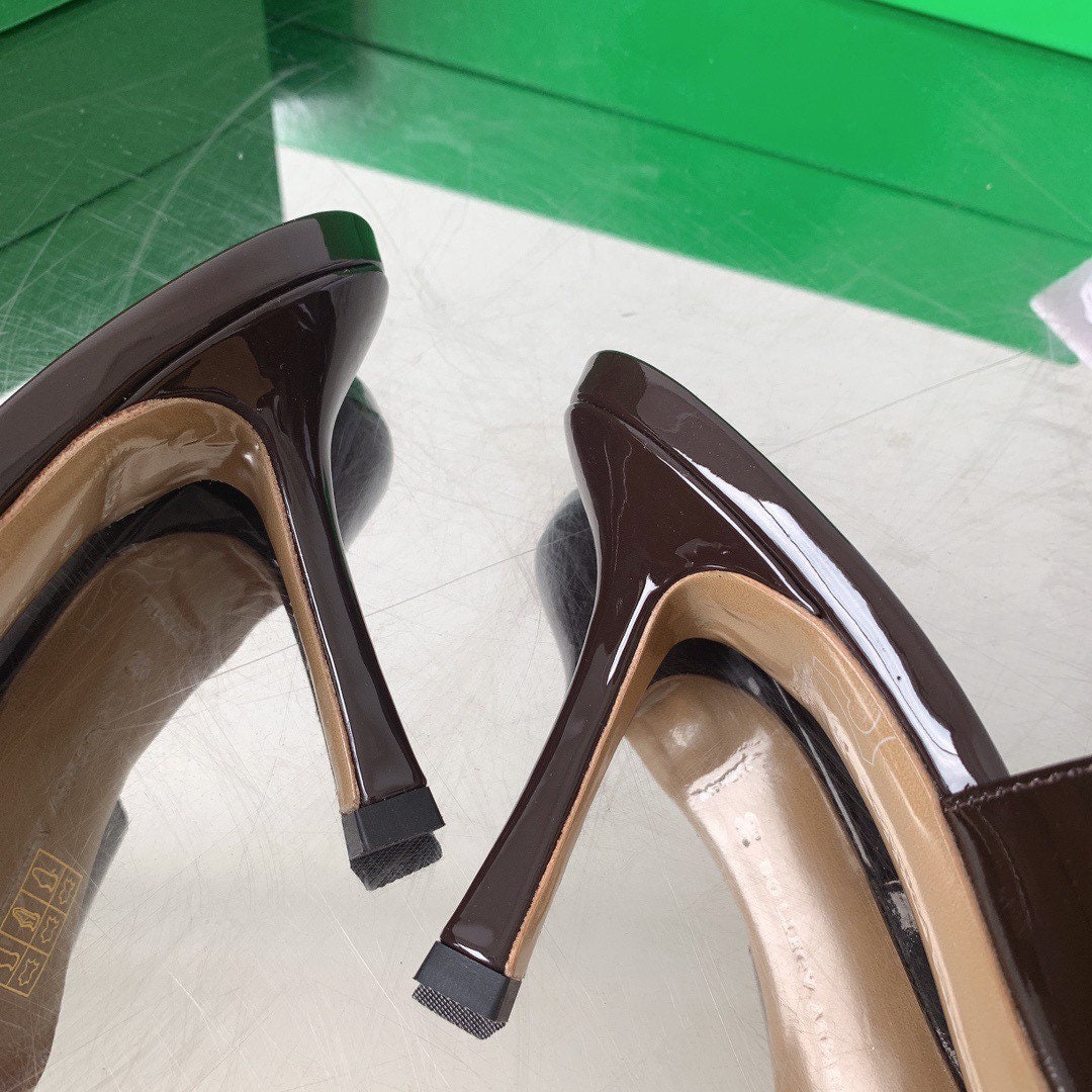 Square Toe High Heel Mule Patented Leather Sandal Shoes Slippers genuine lambskin leather
