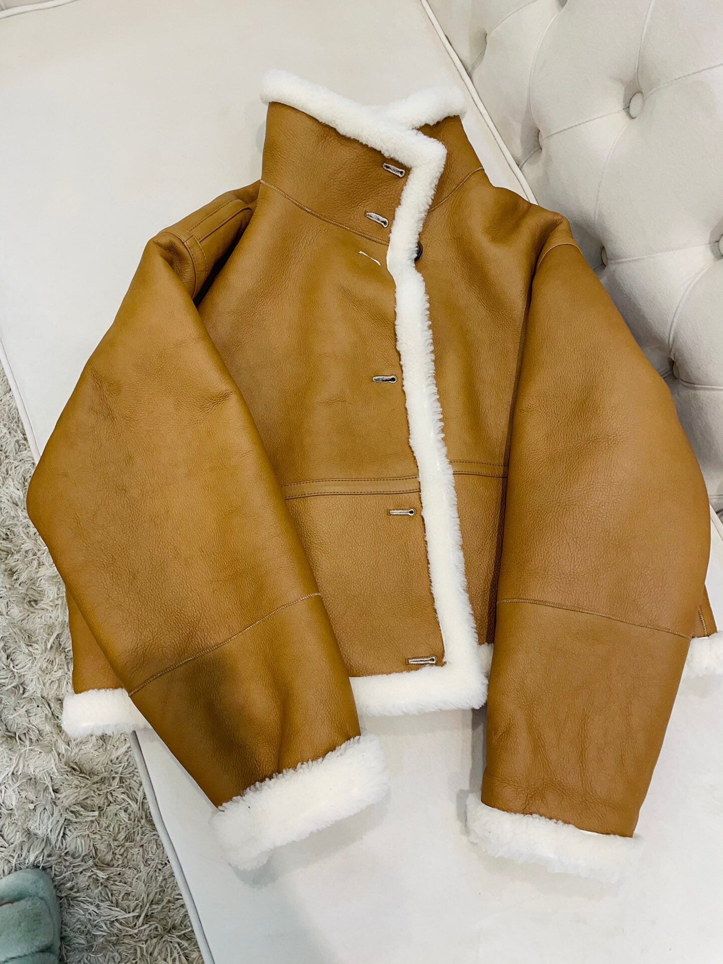 Leather Jacket Double Face Wool Shearling Bomber Jacket