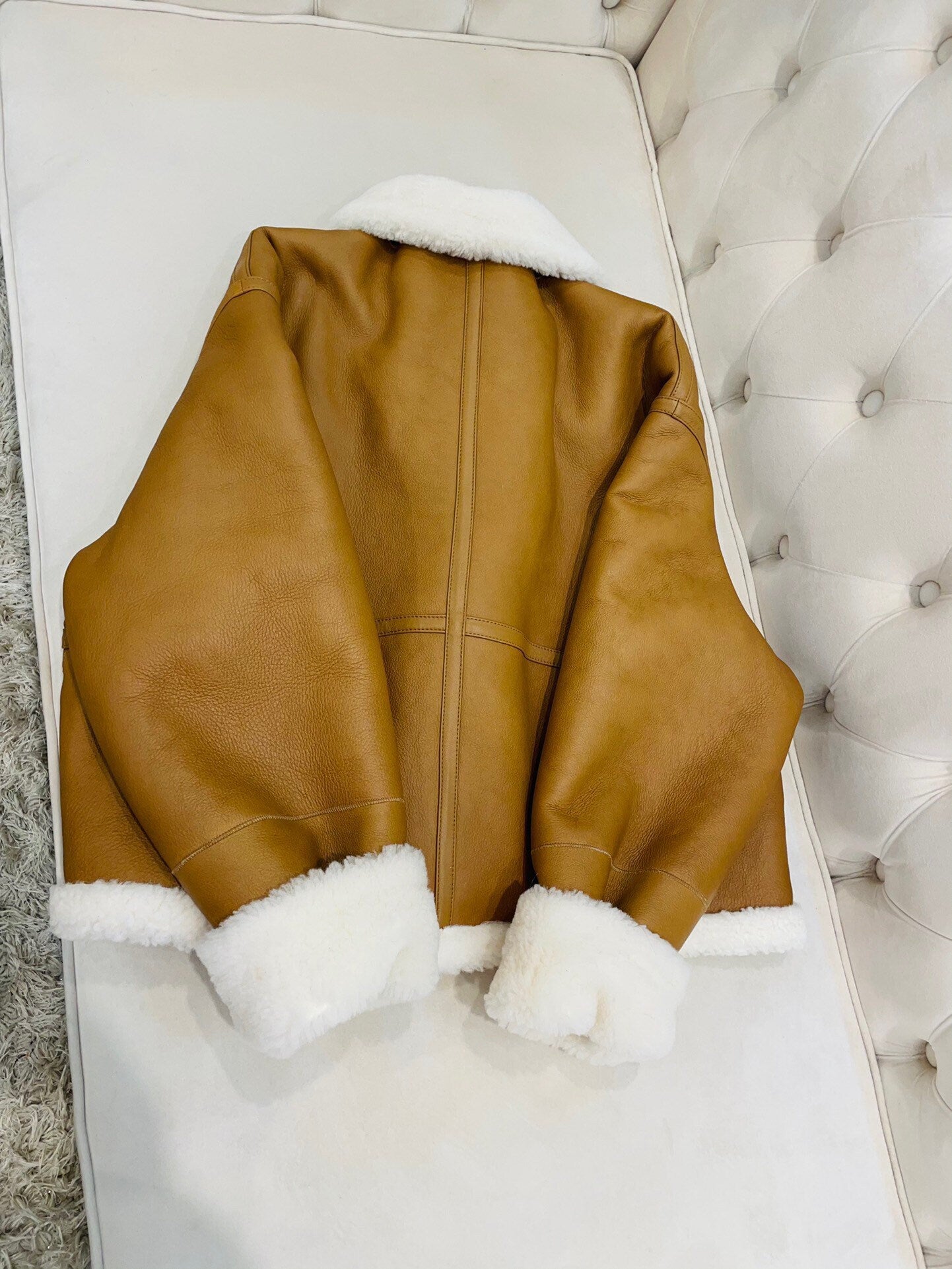Leather Jacket Double Face Wool Shearling Bomber Jacket