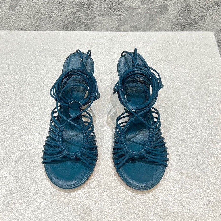 Mesh square toe sandal shoes high heel shoes mesh and nappa leather elongated squared toe STRETCH SHOE