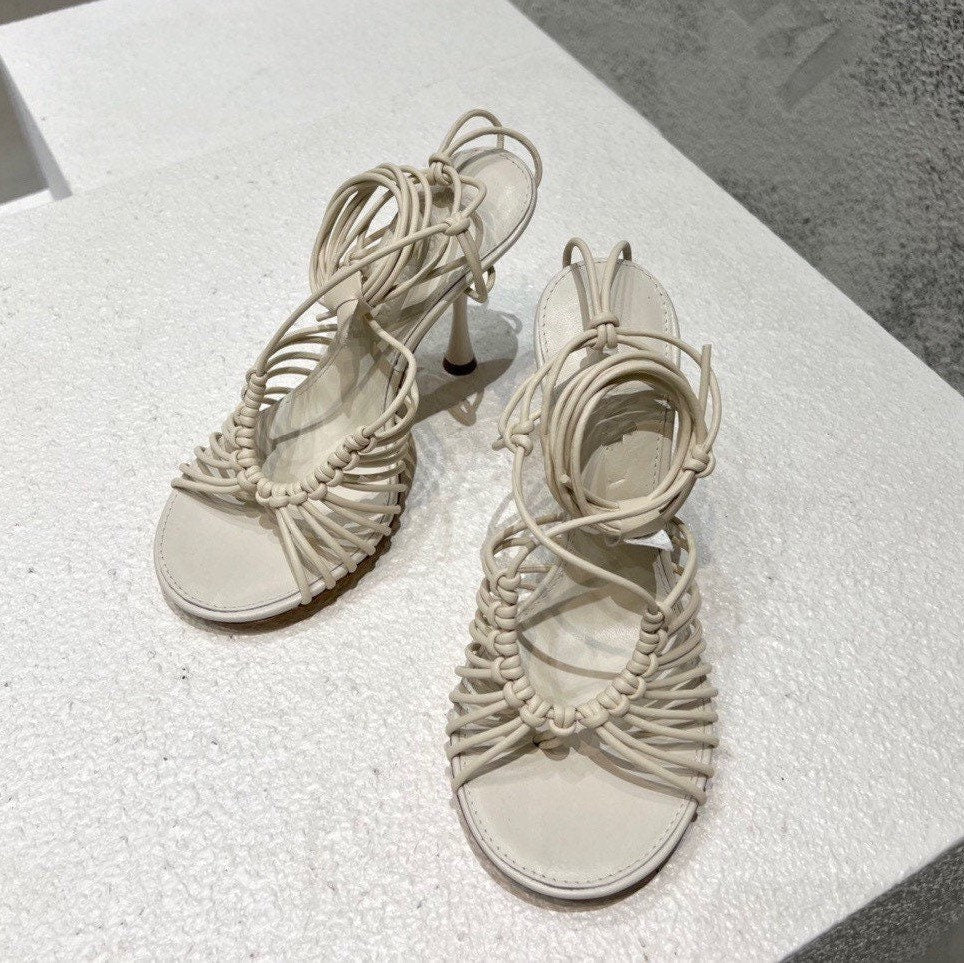 Mesh square toe sandal shoes high heel shoes mesh and nappa leather elongated squared toe STRETCH SHOE