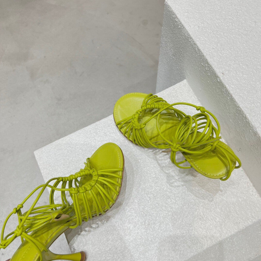 Mesh square toe sandal shoes high heel shoes mesh and nappa leather elongated squared toe STRETCH SHOE
