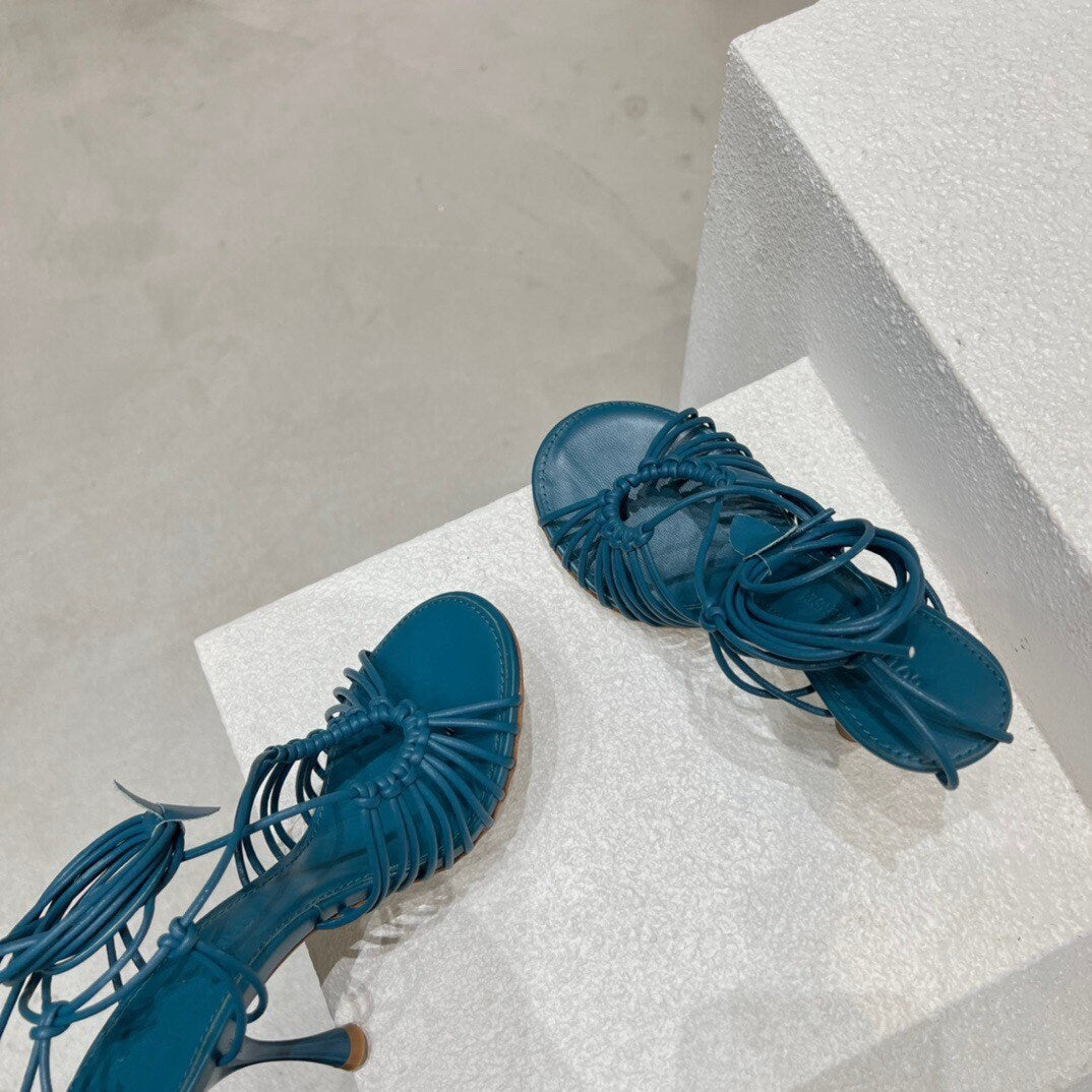 Mesh square toe sandal shoes high heel shoes mesh and nappa leather elongated squared toe STRETCH SHOE