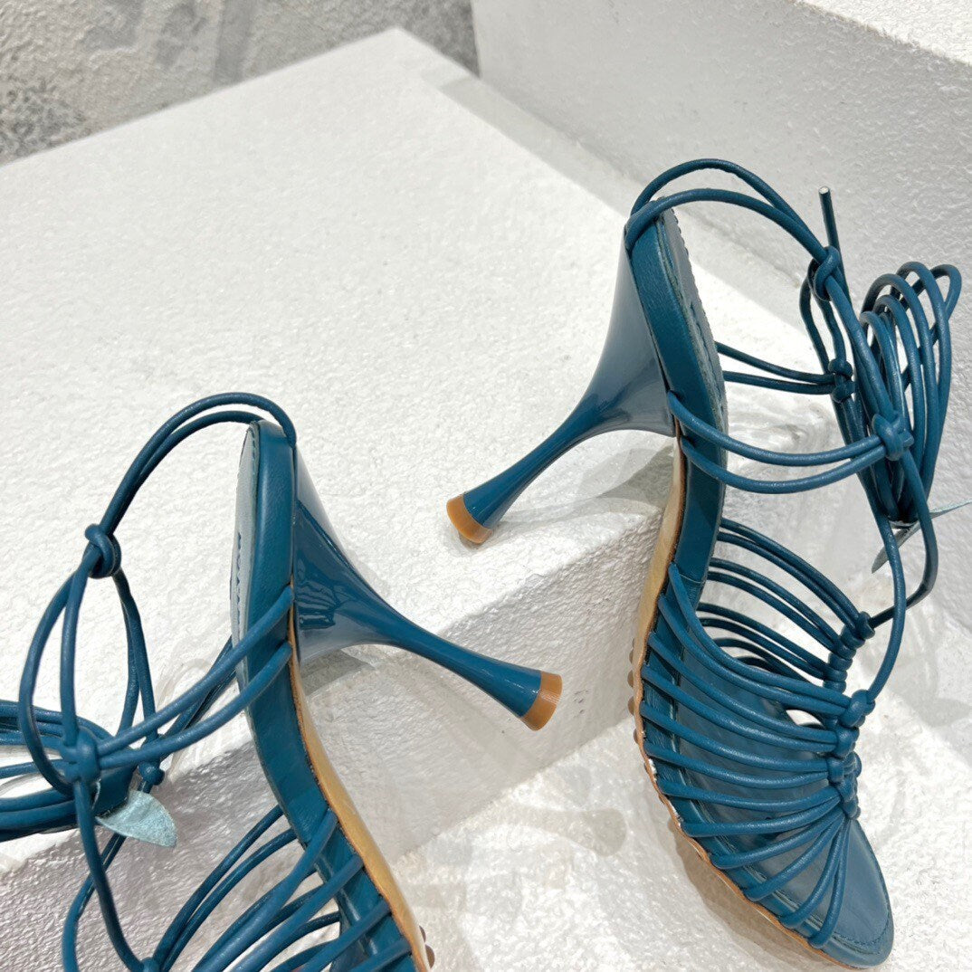 Mesh square toe sandal shoes high heel shoes mesh and nappa leather elongated squared toe STRETCH SHOE