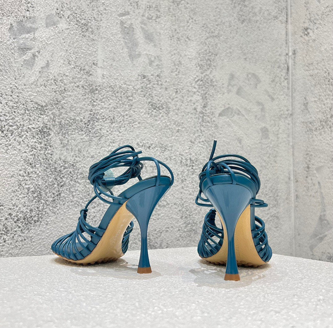 Mesh square toe sandal shoes high heel shoes mesh and nappa leather elongated squared toe STRETCH SHOE