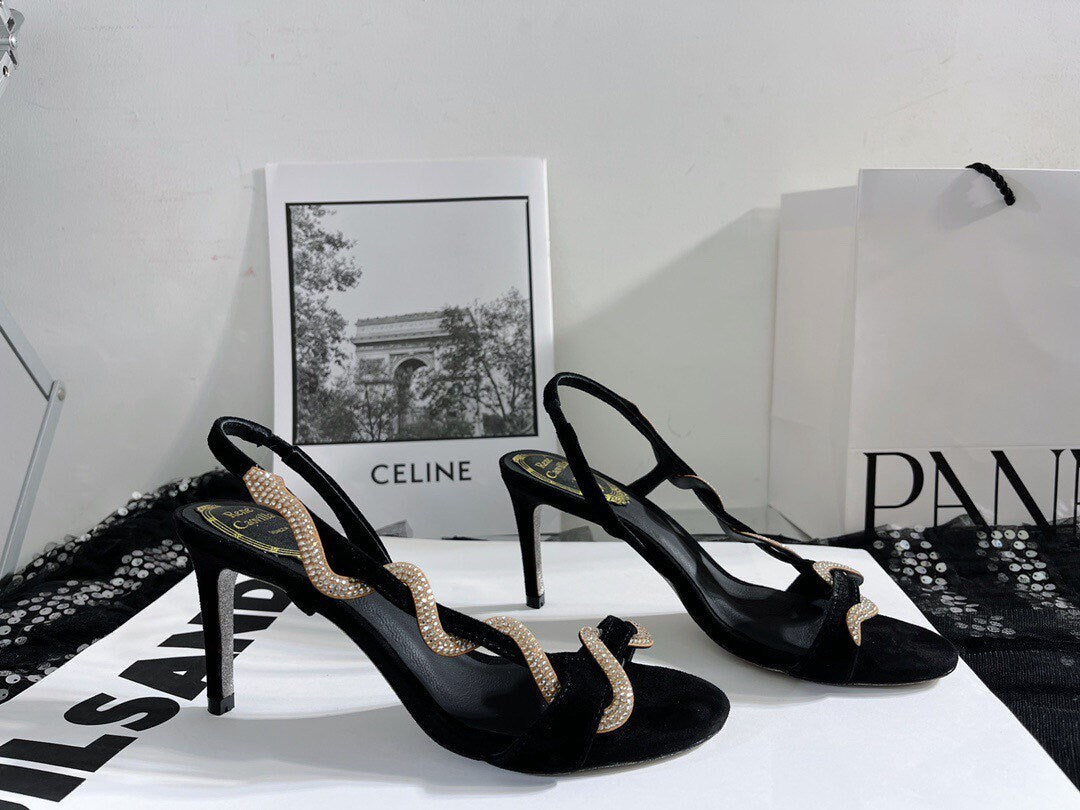 Snake Open Toe Sandals High Heel Sandal Shoes Jewels Wedding Shoes Dress Sandal With Snake Margot Black