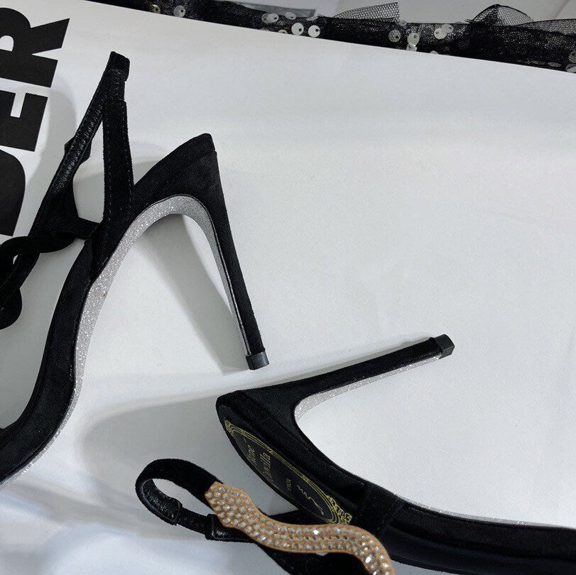 Snake Open Toe Sandals High Heel Sandal Shoes Jewels Wedding Shoes Dress Sandal With Snake Margot Black