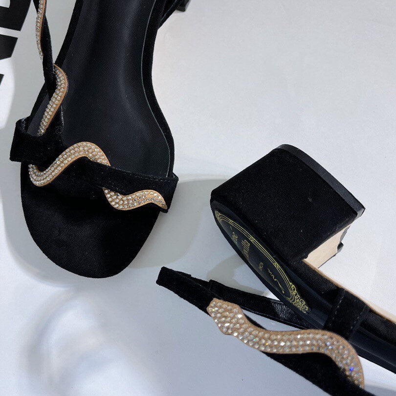Snake Open Toe Sandals High Heel Sandal Shoes Jewels Wedding Shoes Dress Sandal With Snake Margot Black